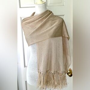 Vintage 1980’s Gold Thread Glittery Scarf Wrap w/Tassels